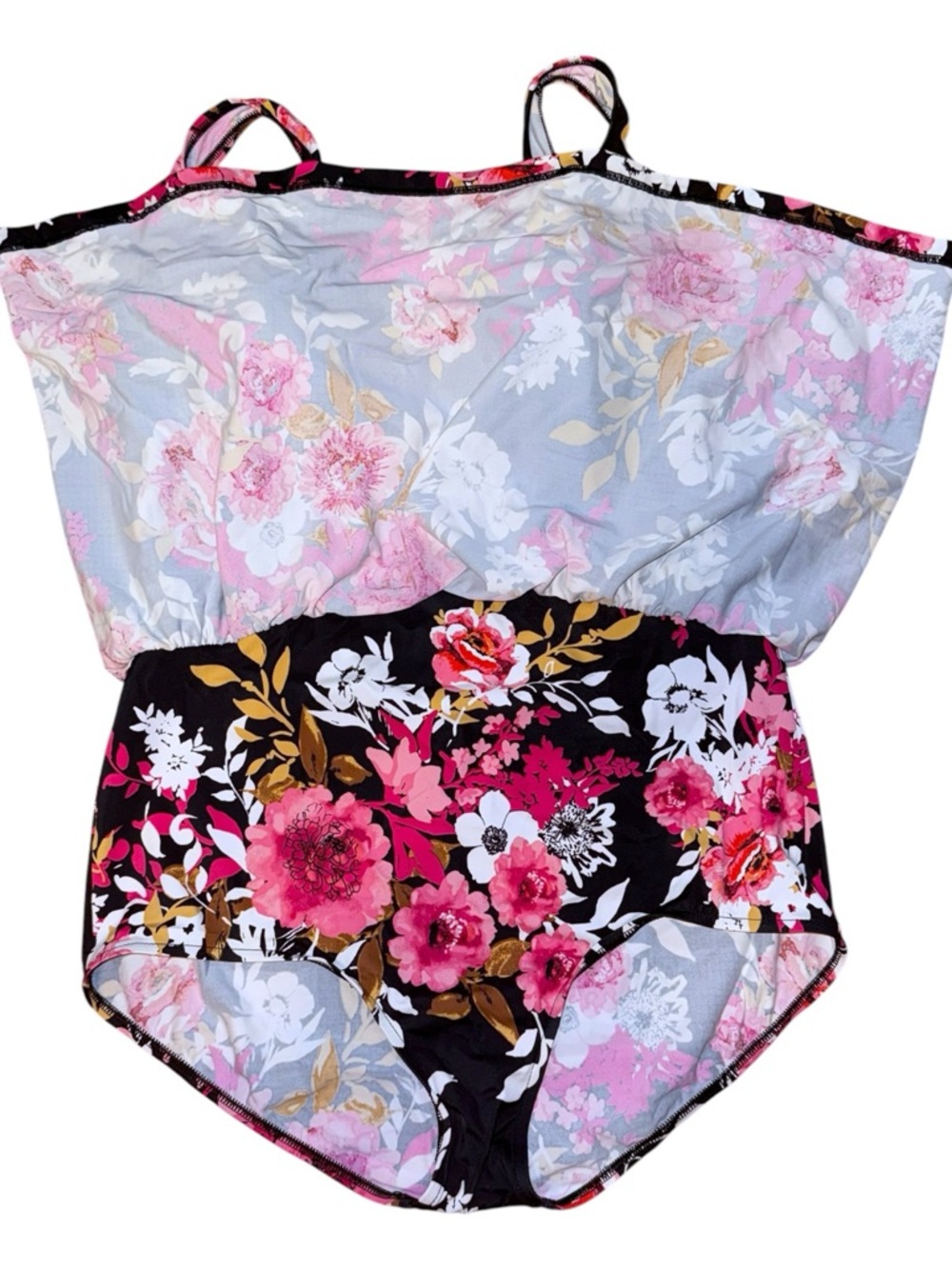 Maxine of Hollywood Floral Swim Dress 22W Black Pink One Piece Tummy Control - Picture 3 of 7